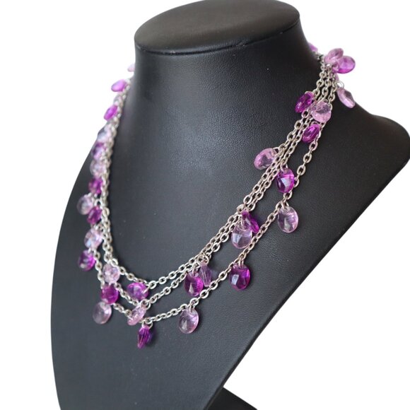 Purple & Clear Beaded Multi-Strand Necklace With Silver-Tone Chain - Picture 2 of 5